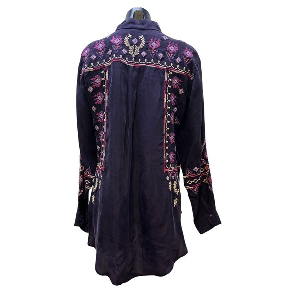 NWT Johnny Was Purple Embroidered Curacao Oversized Shirt Tunic Button Front M - Picture 2 of 6